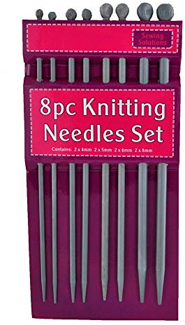 8 Peice Knitting Needle Set. 2 X 4mm. 2 X 5mm. 2 X 6mm. 2 X 8mm. Each Needle is aprox 25cm Long - Packaging May Vary