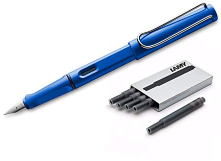 LAMY Safari Fountain Pen (14F) Sky Blue + 5 Black Ink Cartridges (O158944)