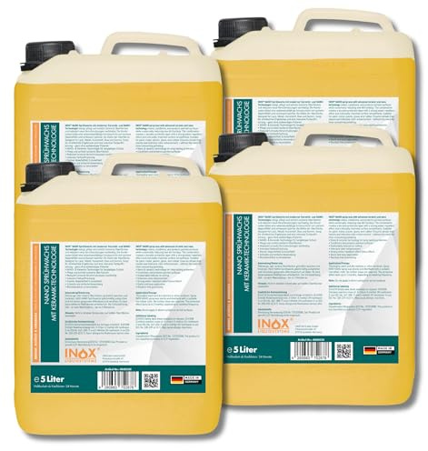 INOX® Cire en spray de qualité supérieure 4 x 5 l avec effet déperlant immédiat | Spray Wax pour l'entretien de la peinture et le scellement en spray | Brillance et protection pour toutes les