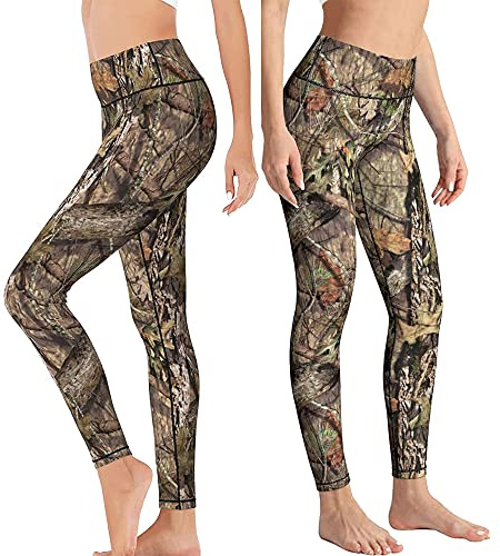 Yaateeh Hunting Camo High Waist Yoga Pants Tummy Control Workout Running Leggings Capri for Women, Small