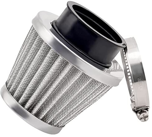 Road Passion moto Filtre à air 1 x 42 mm Hochleistungs Filtre à air 42 mm reqlable Clamp Doppelschicht Design Edelstahl et qaze arqent