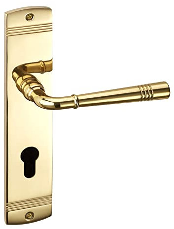 1 Juego de manillería FREJA Cilindro de perfil de latón pulido (PZ) Manilla en placa larga manilla vintage con material de fijación de Sotech