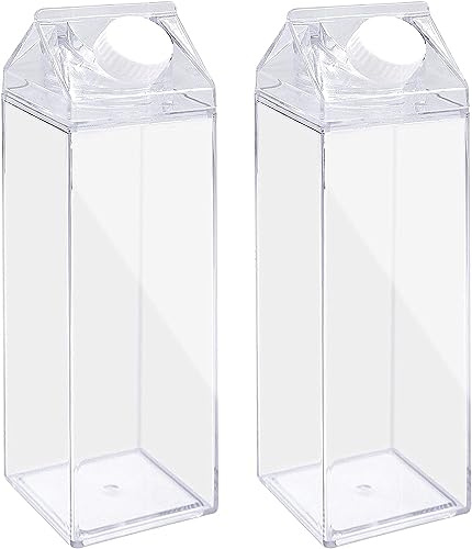 LATRAT Lot de 2 bouteilles d'eau transparentes réutilisables en carton de lait, gobelets à eau réutilisables, mignonne bouteille d'eau kawaii