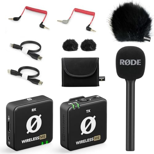 Rode Wireless ME Drahtlos-Mikrofon-Set + Interview GO Griff-Handadapter + keepdrum Fell-Windschutz BK