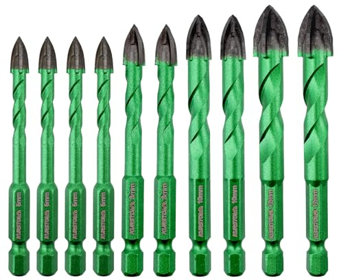 KURSTOL Set Punte Trapano a Secco - 10 pezzi 6mm*4/8mm*2/10mm*2/12mm*2 Punta in Carburo con Gambo a Cambio Rapido per Porcellanato Piastrelle Legno Plastica Cemento Muratura
