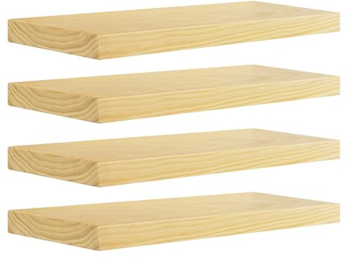 eSituro Wooden Wall Shelf, Floating Shelf, 60 x 19 x 3.5 cm, for Kitchen, Living Room, Bedroom, with Invisible Bracket, Wood Look