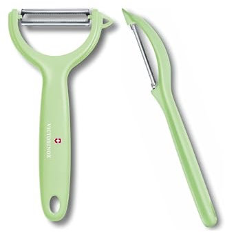Victorinox Lot de 2 éplucheurs universels pour fruits et légumes - Extra tranchant - Lame dentelée/double tranchant - Poignée ergonomique - Édition limitée - Vert clair
