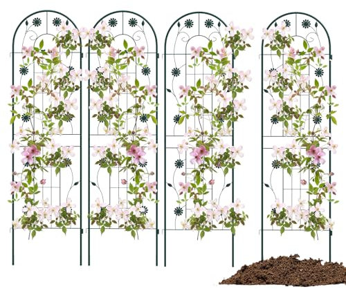HOMASIS Treillis métallique pour plantes, support grimpant indépendant à brancher, clôture décorative de jardin, espalier pour plantes grimpantes pour patio, balcon, 180 x 50 cm (vert, 4 pièces)