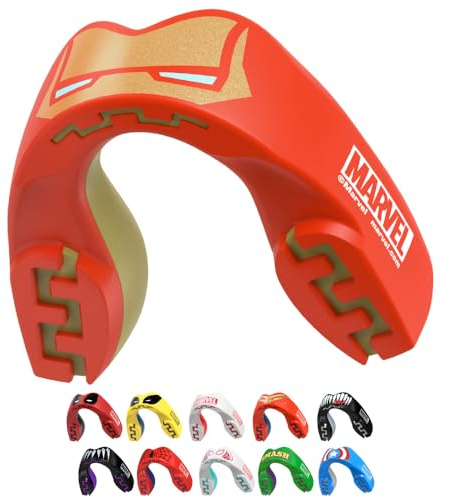 Marvel Iron Man Paradenti Sportivo Adulti e Bambini Contatto Completo per Tutti Gli Sport, tra Cui Rugby, MMA, Hockey, Judo Arti Marziali e Boxe