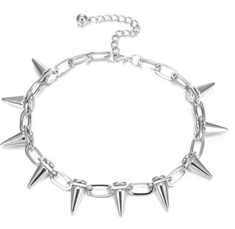 Abeillo Goth Choker Necklaces for Women, Spike Choker Punk Rock Choker Jewelry Vintage Y2k Accessories for Men Women(Silver)