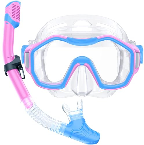 Snorkeling Gear for Adults Kids, Kwambiri Dry-Top Snorkel Set, 180°Panoramic Wide View Diving Mask Breathing Freely Snorkel Mask for Snorkeling Scuba Diving Swimming Travel