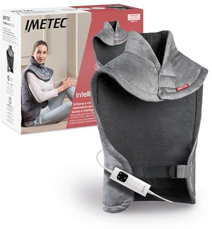 Imetec Intellisense Total - Cojín térmico para espalda y cuello y hombros, tecnología Intellisense, tejido doble lavable, 4 temperaturas, dispositivo de seguridad, 68 x 69 cm