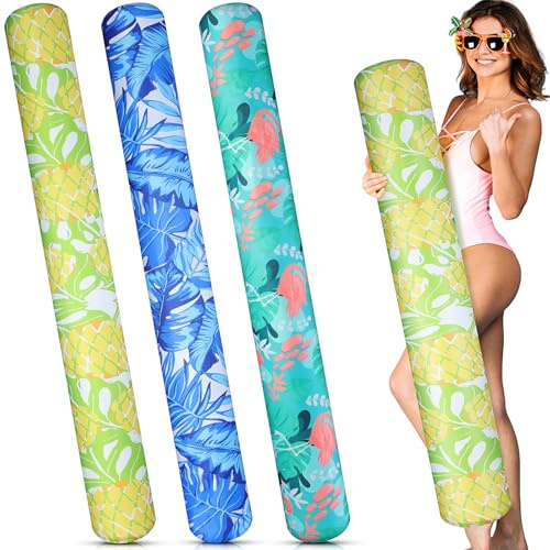 Blueweenly 3 Pack Inflatable Pool Noodle Floats for Adults Soft Fabric Covered Large Swimming Pool Noodles for Floating for Summer Vacation Sea Beach Lake Exercise Party