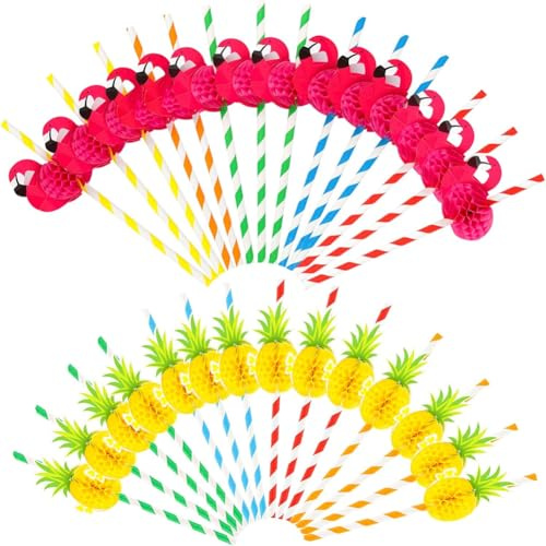 Falafoty Pajitas de Papel, 50PCS Pajitas Beber Flamencos, Diseño Ecológico, Patrón Único, Decoración de Bebidas para Fiesta en Playa de Verano Tropical Hawaiano Cumpleaños Celebración de Bodas