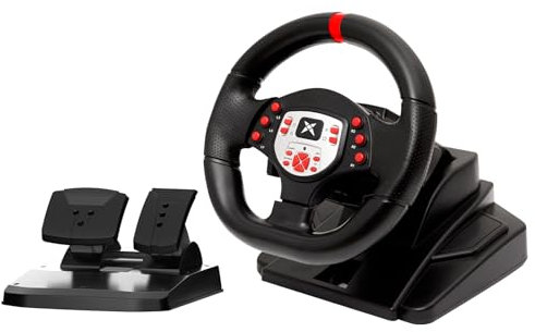 NBCP Gaming Lenkrad und Pedalen,USB 180-Grad-Lenkräder für PC,Mit Doppelmotor-Vibration, Einstellbarer Höhe und Neigung,Lenkrad für PC, PS4, Xbox One, PS3, Xbox Series X/S,Switch