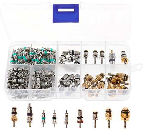 Lot de 134 valves Schrader A/C R134a 11 types de noyau de valve AC pour réparation et entretien de la climatisation de voiture