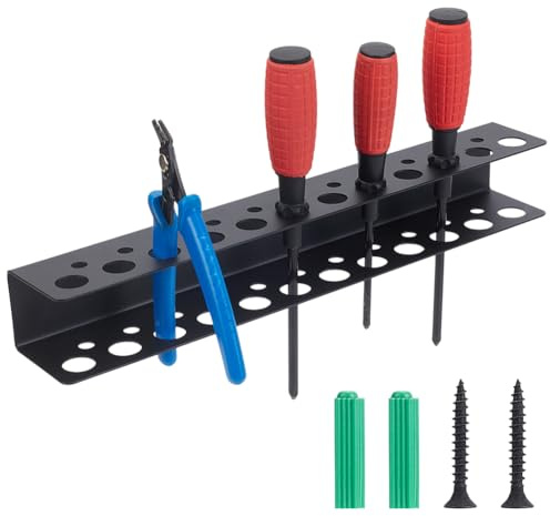 UNICRAFTALE Black Wall Mount Tool Storage Rack Screwdriver Organizer Metal Hammer Holder Pliers Organizer 23 Holes 32x5x4cm for Variety of Small Hand Tools Workshop Shed Garage Home Organization