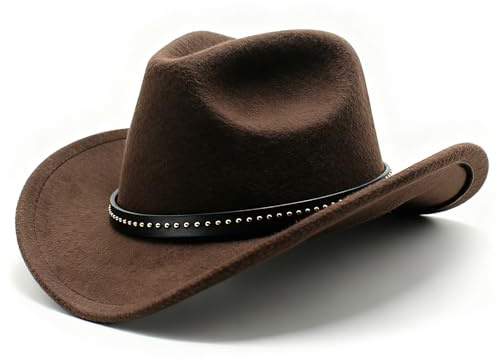 starfa lab Cowboy Hat for Women and Men, Classic Western Wide Edge Brim Fedora Felt Outdoor Hat Suitable for Men Women Cowboy Costume Party Photo Prop Activities (UK, Alpha, M, Brown)