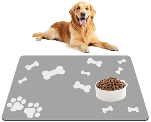40×60cm Tappetino Ciotola Cane Antiscivolo,ad Asciugatura Rapida,Senza Macchie Tappetini Assorbente Sottociotola per Cani,Tappetino Sottociotola per Cani,per Cibo,Tappetini Antiscivolo,Grigio