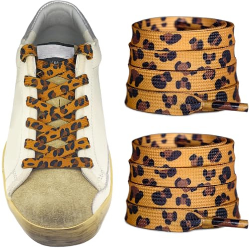 UamGlsob Skosnören med leopardtryck 5/16 tum (8 mm) breda, 100 % polyester platt gepardfärgade skosnören för sneakers, stövlar, ledig