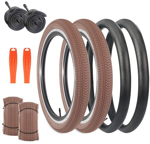 WEEROCK 1-pack 16 tums cykeldäck 16 x 2,125 med innerslangar, cykeldäck för BMX, MTB, mountainbike, barncykel, trehjuling, crusier-cykel, flera färger (brun, 2 däck + 2 slangar)