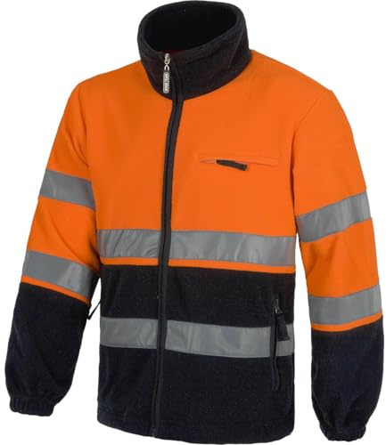 WORKTEAM Chaqueta Polar Alta Visibilidad, Clase 2 ISO 20471, Reflectante, Protección Frío EN 14058, 100% Poliéster 260 g/m². Unisex Marino+Naranja A.V. L