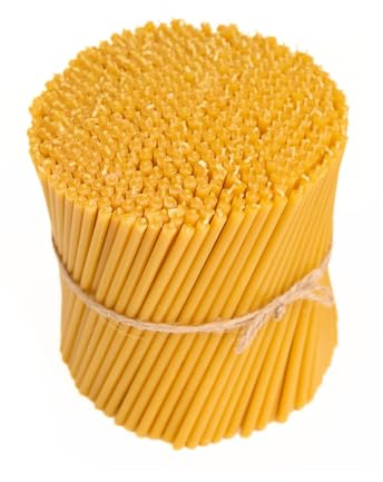 50 Candele Sottili in Cera d’Api Naturale 16cm x 5mm – 40 Minuti Combustione Pulita Senza Fumo e Gocciolamenti – Per Preghiera, Altare e Devozione – CanBee