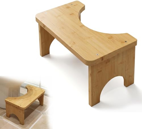 Solvio Bamboo Toilet Stool for Adults&Kids, 7Inch Anti-Slip for Bathroom | Ergonomic Squatting Toilet Step Stool for Constipation Relief, Sturdy Wooden Potty Foot Stool, Natural Wood Colour