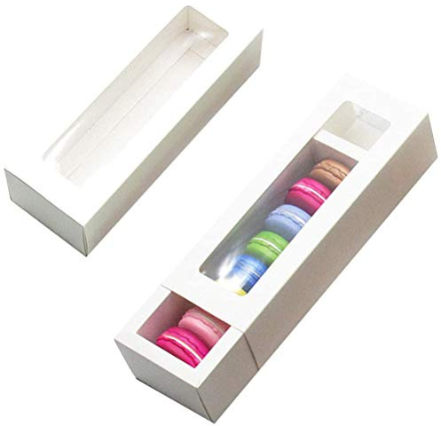 Horett Macaron-lådor Konditorivaror Papperslåda Genomskinligt Fönster Pappersförpackning Presentkartong 10 St Livsmedelsklassat Papper Säkert Bärande med Fönsterdesign för (Vit)