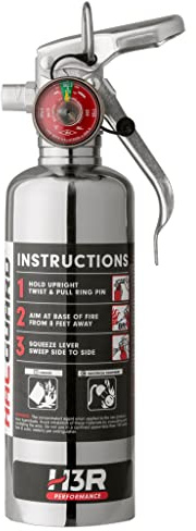 HalGuard Compact Fire Extinguisher for Vehicles, Race Cars & Trucks | Clean Halotron – No Powder, No Mess | Rechargeable & Safe for Engine, Interior, Electronics | UL Listed | Chrome 1.4 lbs