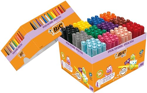 BIC Kids Filzstifte Set Visacolor XL, Fasermaler zum Malen in 12 Farben, 144 Stifte, auswaschbar, für Kinder ab 3