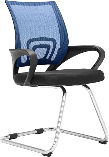 CLP Chaise De Visiteurs Eureka en Maille I Siège Zone D'attente avec Accoudoirs I Chaise avec Piètement en Métal I Patins antidérapant, Couleur:Bleu