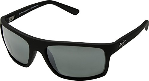 Maui Jim Men's & Women's Byron Bay Polarized Rectangle Sunglasses, Matte Black Rubber/Neutral Grey Polarized, Medium Fit