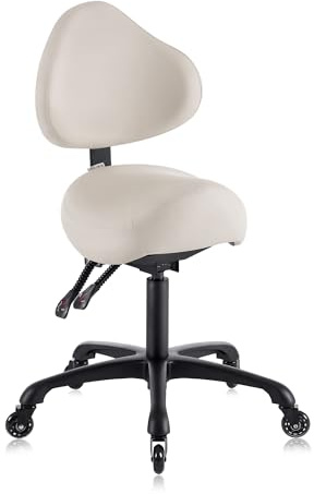 DR.LOMILOMI Pneumatic Swivel Rolling Saddle Chair with Wheels and Ergonomic Back Support for Hair Stylist, Dental Hygienist, Hygienic Clinic, Spa, Massage, Home, Office - 510 KOA (Vanilla, Standard)