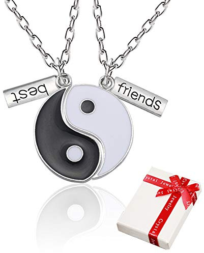 Ciondolo Catena Yin Yang Taichi Argento per Coppia, 2 Pezzi collane Amicizia Ying Yang Collana Hasl con Best Friends incisi, Gioielli collane Partner per i Migliori Amici, Amante e Coppia Regali