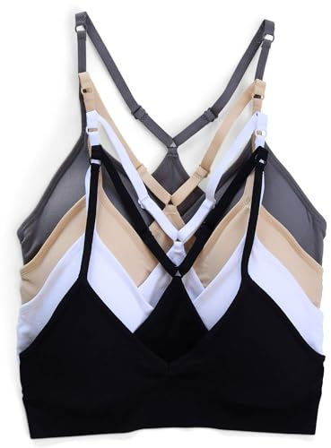 Kalon Women’s 4 Pack Racerback Sports Bralette Seamless Wireless Comfort Bra (Small, Basics)