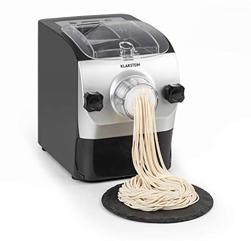 Klarstein Pastamania Machine à Pâtes Fraîches Électrique – 260W Automatique avec 7 Accessoires, 500g Capacité, Silencieuse 60dB, Écran LED, Pétrissage en 3 Min, Inclus Coupe-Pâte et Moule à Raviolis