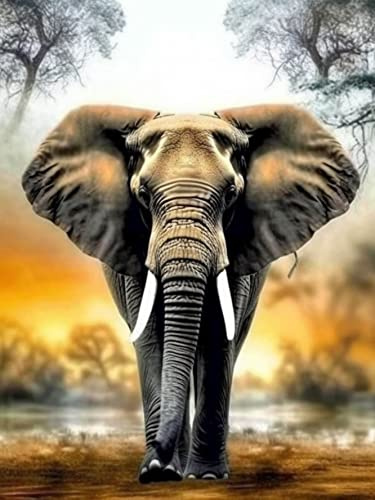 Bimkole 5D Diamond Paintinger Elefant, Full Borr Höst Dött Träd Gör-det-själv Strass Broderi Set Färg Med Diamantkonst Efter Nummer Kit Korsstygn Hem Vägg Hantverk Dekoration (40 X 50 cm)
