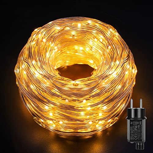 GlobaLink Tubo LED Navidad Exterior 500LEDs 25M, Manguera de Luces IP44 Impermeable, Tira Luces de Cable PVC, 8 Modos para Decoración de Jardín,Terraza,Casa-Blanco Cálido