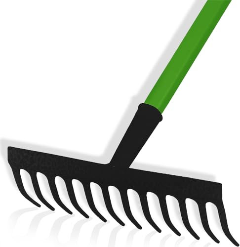 BONAFIDE 12 Teeth Carbon Steel Garden Rake with Soft Grip Handle for Soil, Leaves and Graveling
