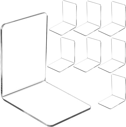 Fermalibri in Acrilico Trasparente 8 Pezzi Reggilibri da Mensola Trasparenti Reggilibri a Forma di L, Organizer da Scrivania per Libri Scuola Cancelleria e Accessori per Ufficio (10x10x13cm)