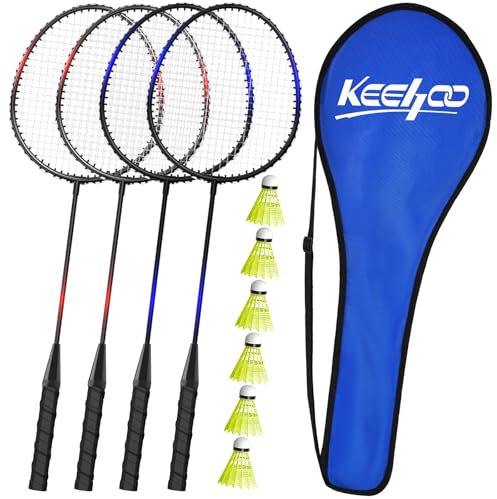 KH Federball Set Badminton Schläger Set of 2 oder 4 für Erwachsene Kinder, Schläger, Federbälle und Tragetasche im Lieferumfang