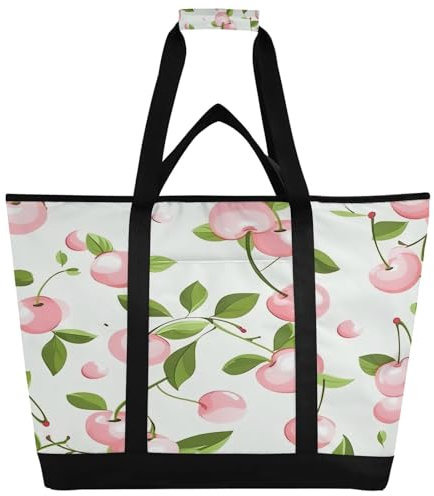 JUMBEAR Süße große Kühltasche mit Kirschen-Motiv, isolierte Lebensmittel-Liefertasche, faltbare Lunchtasche, auslaufsichere Kühltasche, Tragetasche für Strand, Camping, Picknick, Reisen