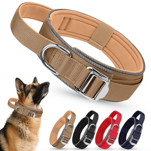 AKOFIC Collar Táctico Perro con Mango de Control, Ajustable Reflectante Collar Perro de Nailon Acolchado con Hebilla de Metal para Perros Medianos de Grandes Caza Al Aire Libre Entrenamiento