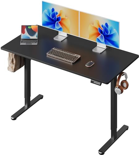 DEVAISE Höhenverstellbarer Schreibtisch 140x70cm Einteilig, mit leisem Motor und Memory-Funktion für 3 Höhen, ergonomischer Computertisch für Büro, Schwarz
