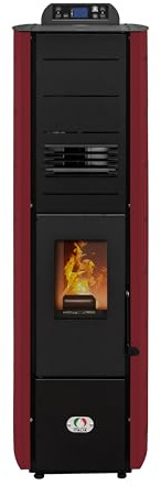 STUFE A PELLET ITALIA Colonna New 8 Kw WiFi Slim - Stufa ad Aria Ventilata Efficienza 93% Scalda 70m² Design Compatto Controllo Remoto WiFi Programmabile 5 Velocità e Potenze Garanzia 24 Mesi Rosso
