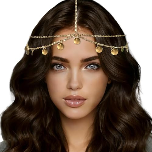 ACKKOR Bandeau avec Paillettes, Bijoux Cheveux Pompon Bijoux de Tete Chaîne de Cheveux Coiffure Dorée Accessoire Capillaire pour Femmes
