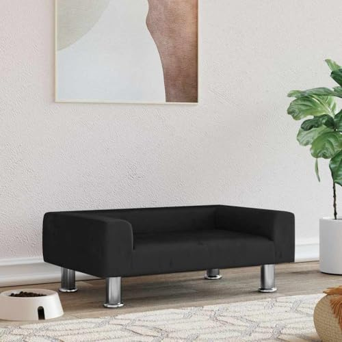 LoogCape Hundsäng svart 70 x 45 x 26,5 cm sammet med robust tallram, tvättbar, gosig hundsoffa för små hundar, liggplats, halkfri, hållbar, perfekt för inomhus och på språng