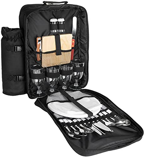 BRUBAKER Sac à Dos Pique-Nique Sac de Pique-Nique avec Contenu pour 4 Personnes avec glacière intégrée et Amovible Bouteille Sac