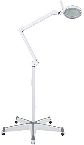 Showlite LL-6095D-Pro LED Lupenleuchte Set 9W 3/5 Dioptrien (dimmbar, 127 mm Linsen, 60 SMD LEDs, Rollenstativ, Tischklemme) weiß